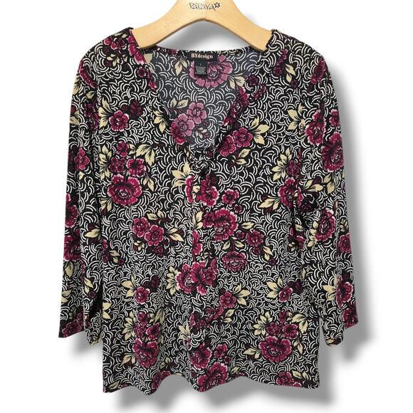 Bydesign Tops - BYdesign women's vintage multicolor floral tie-neck long sleeves Blouse - large